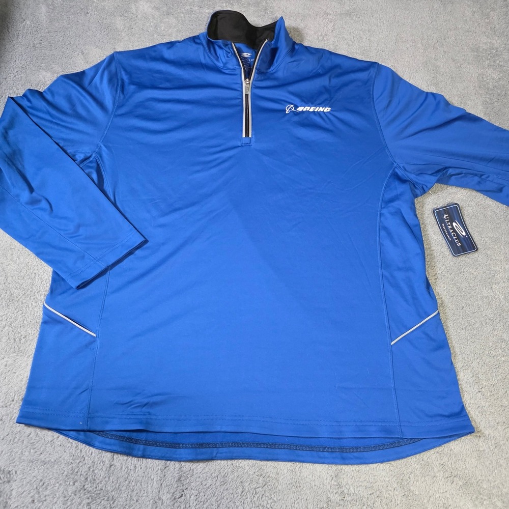 UltraClub Mens 2XL Pullover Blue Boeing Embroidered Quarter Zip Performance Tag